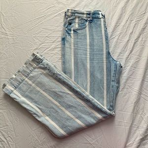 Women’s KanCan Long Straight Leg Striped Light Wash Jeans